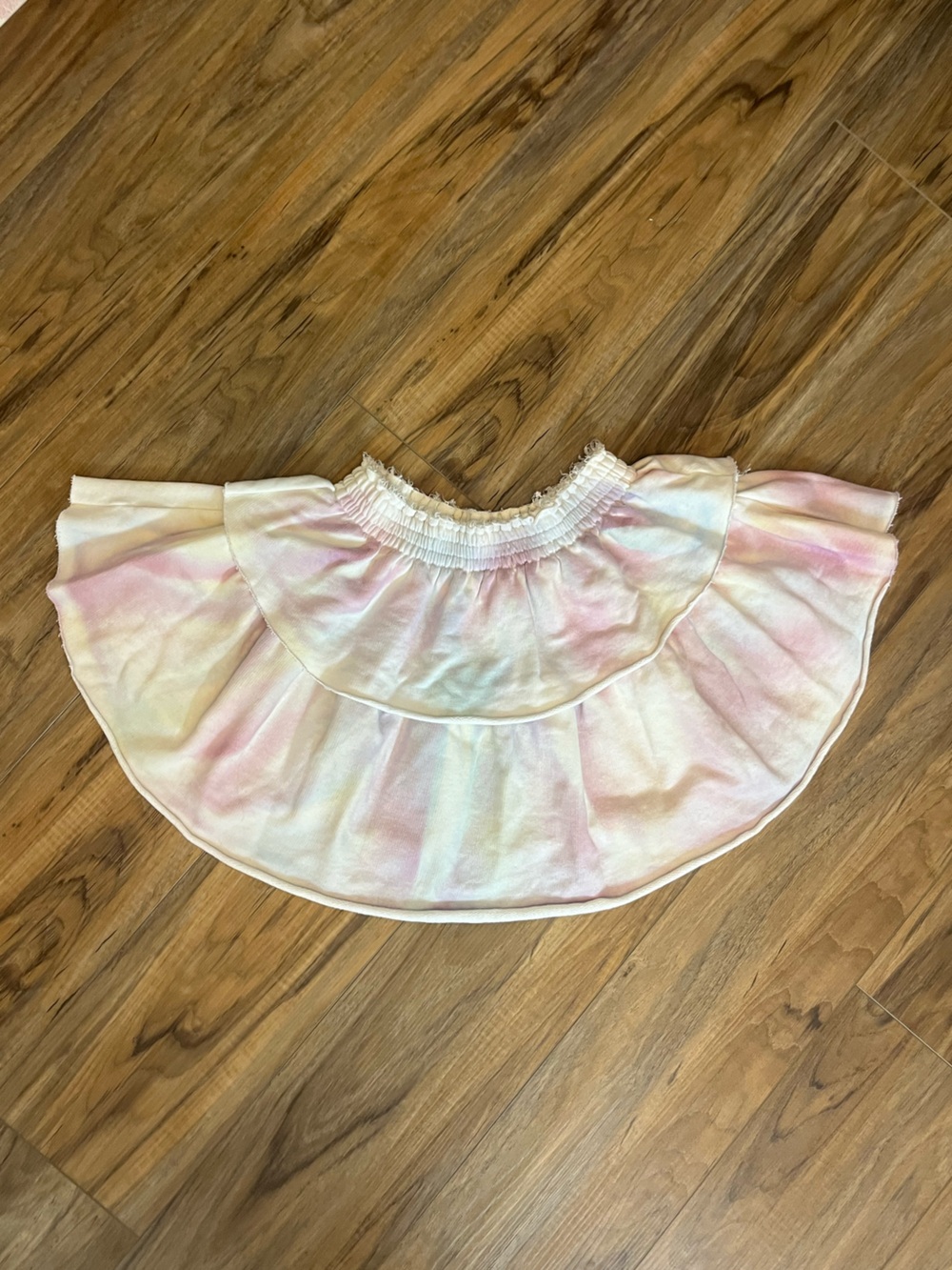 LoveShackFancy Pastel Tie-Dye Ruffle Skirt in Pink and Cream